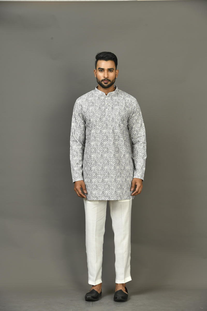 Designer Kurta Jacket Set In Grey