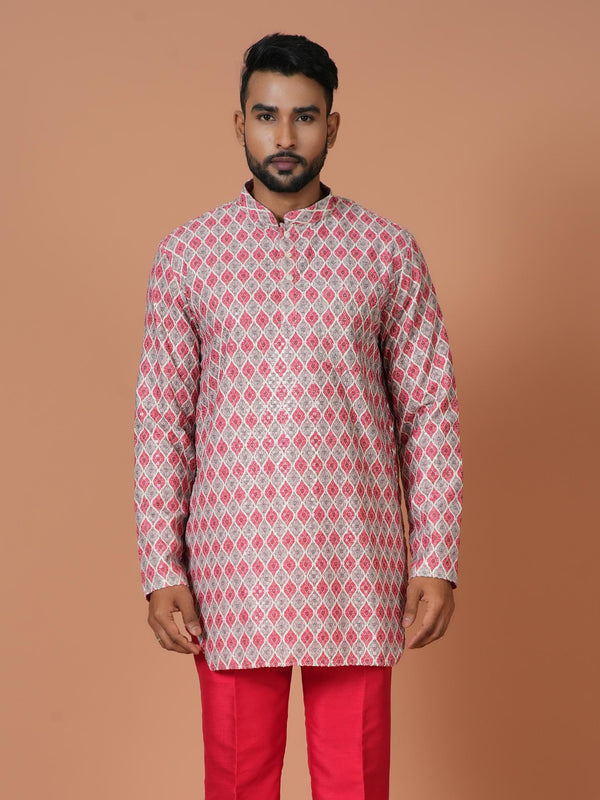Designer Pink Cotton Blend Short Kurta