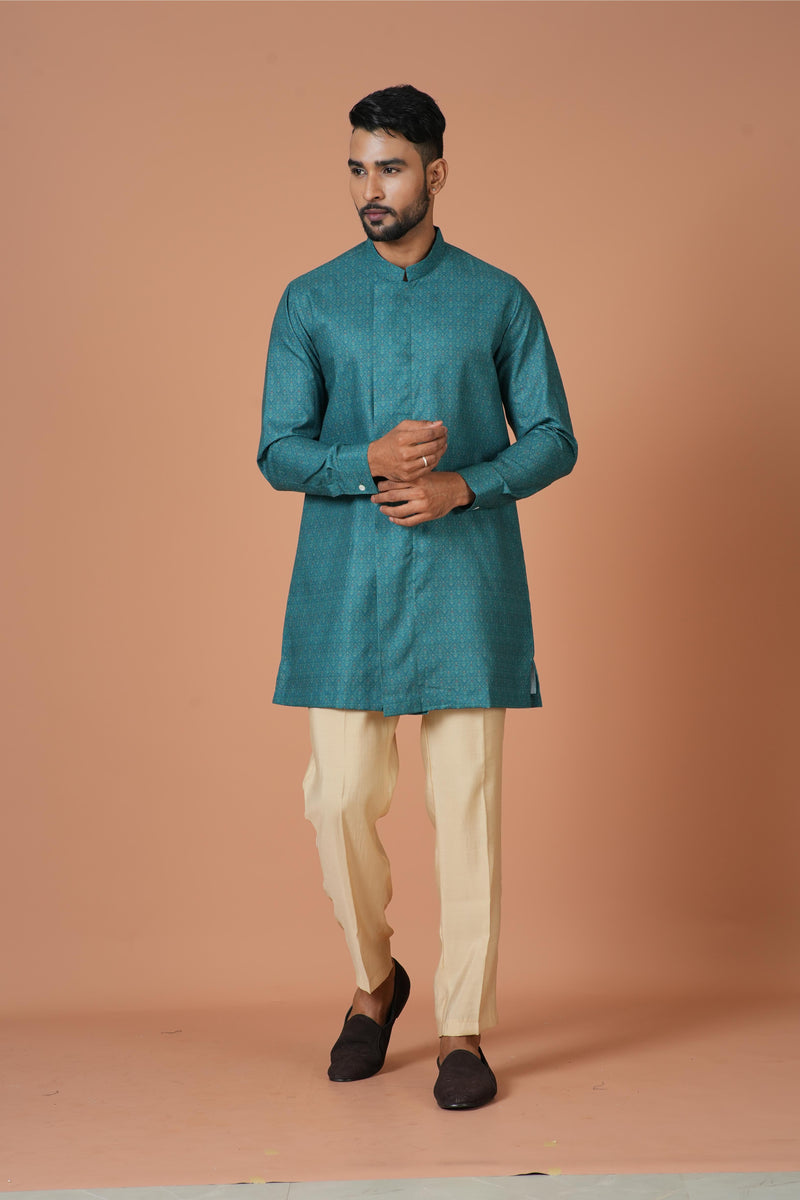 Short Kurta With Pant in Teal Colour