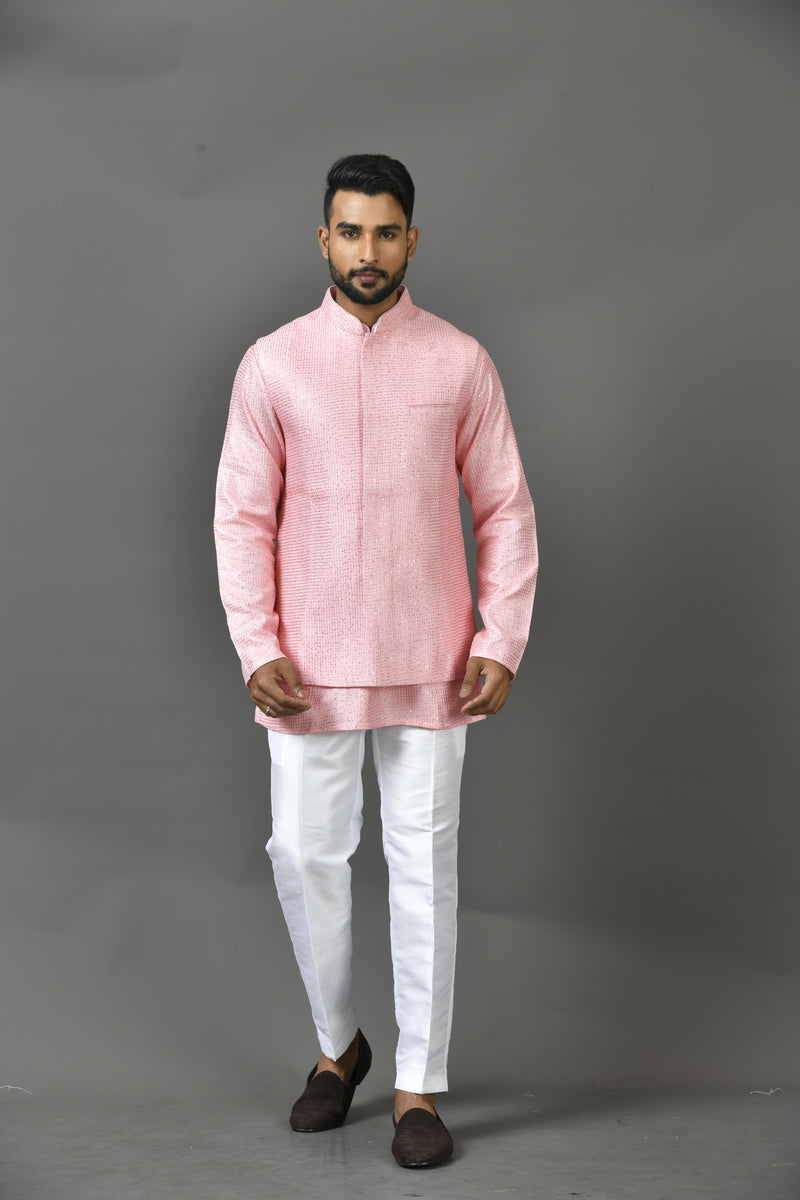 Designer Kurta Jacket Set In Peach