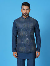 Designer Blue Silk Kurta Jacket Set