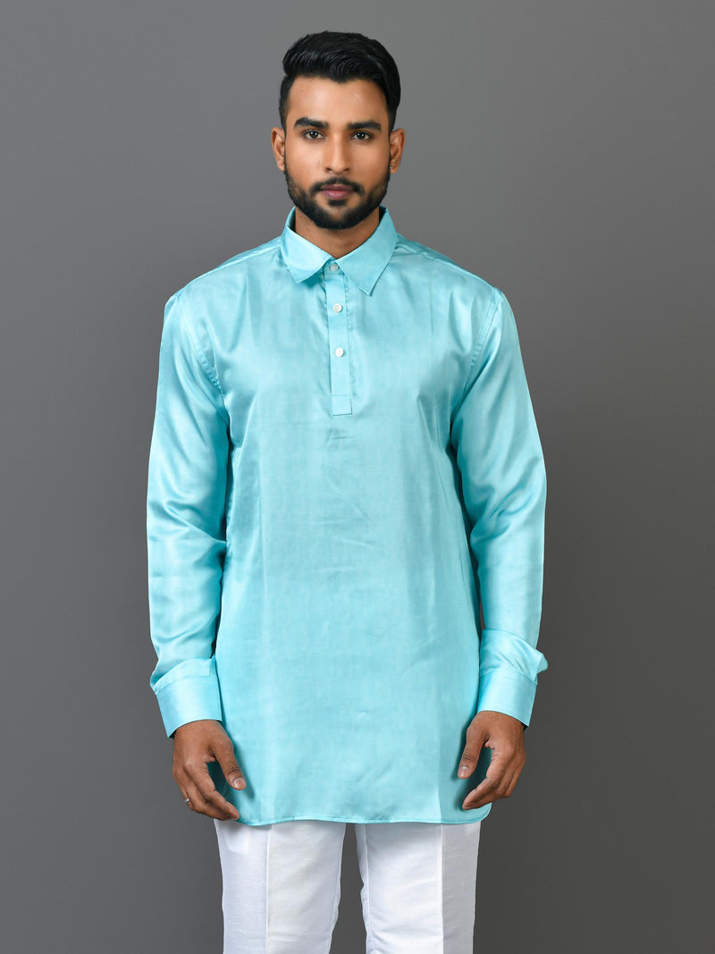 Designer Sea Green Silk Short Kurta