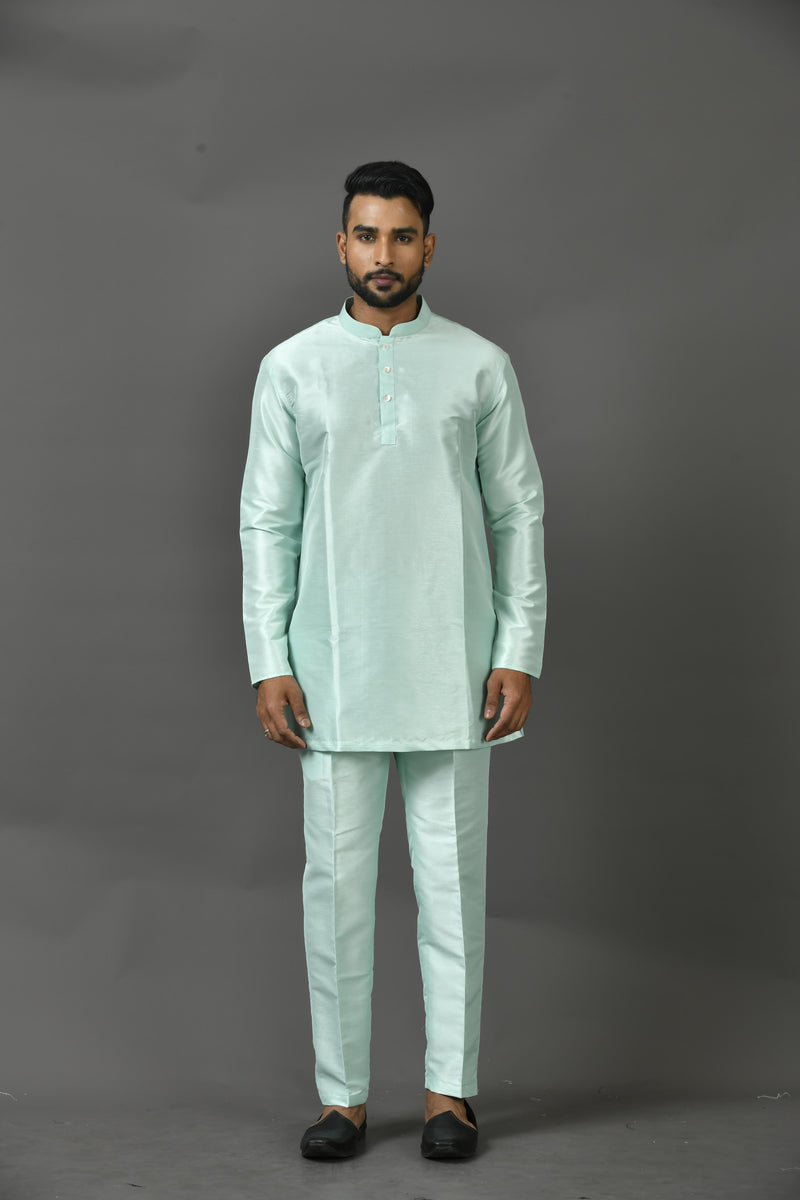 Designer Green Silk Short Kurta