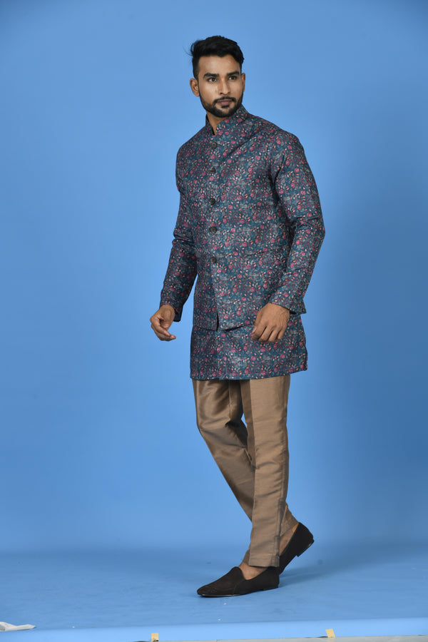 Buy Buy Men's Navy Pure Cotton Printed Kurta Pajama Jacket Set Online -  (N2ZSDNJ23001-XS) — Karmaplace