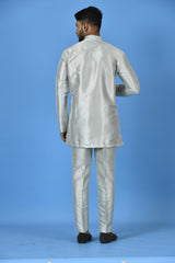 Designer Grey Silk Short Kurta