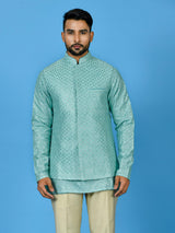 Designer Sea Green Silk Kurta Jacket Set