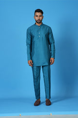 Designer Blue Silk Short Kurta