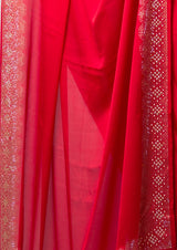 Red Santoon Saree With Sequence Blouse Piece