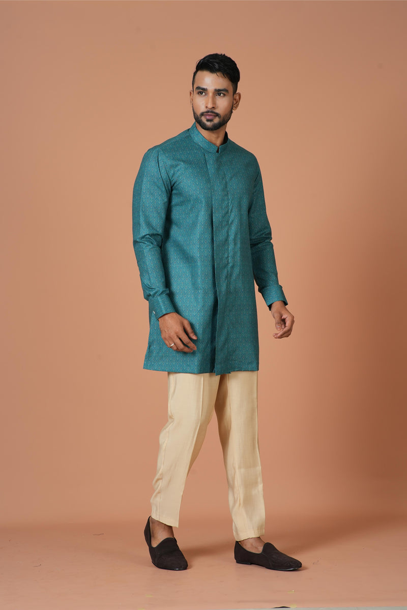 Short Kurta With Pant in Teal Colour