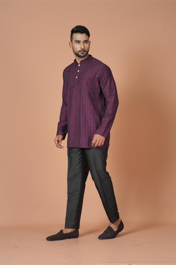 Short Kurta With Pant in Purple Colour