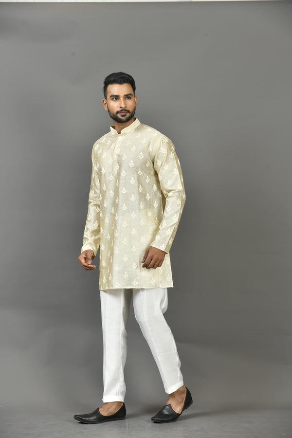 Short Kurta With Pant in Beige Colour