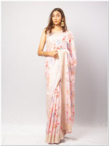 Pink Color Tissue Saree With Blouse Piece.
