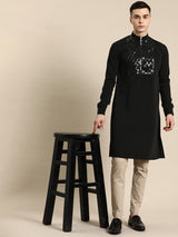 Black Viscose Rayon Kurta Set