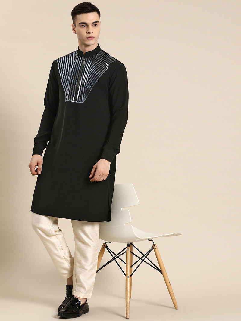 Black Striped Rayon Kurta Set