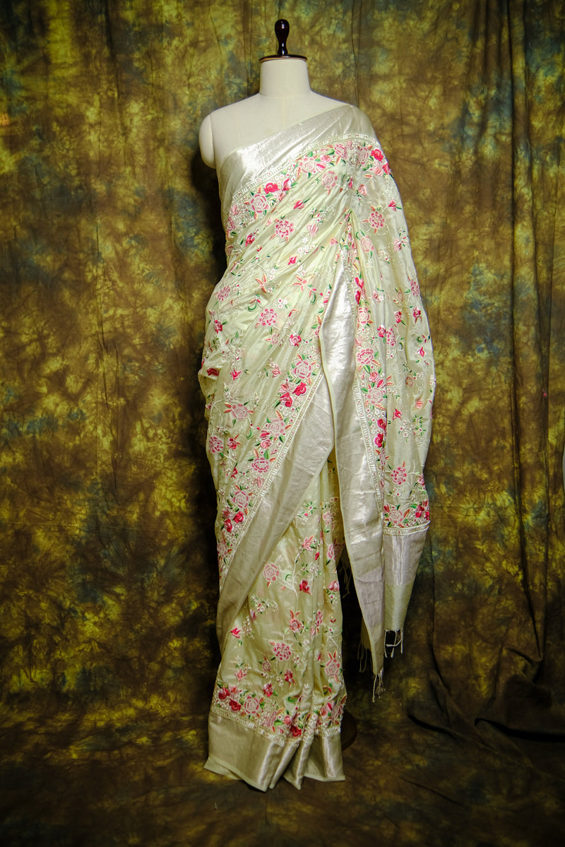 Designer Saree In Cream Color