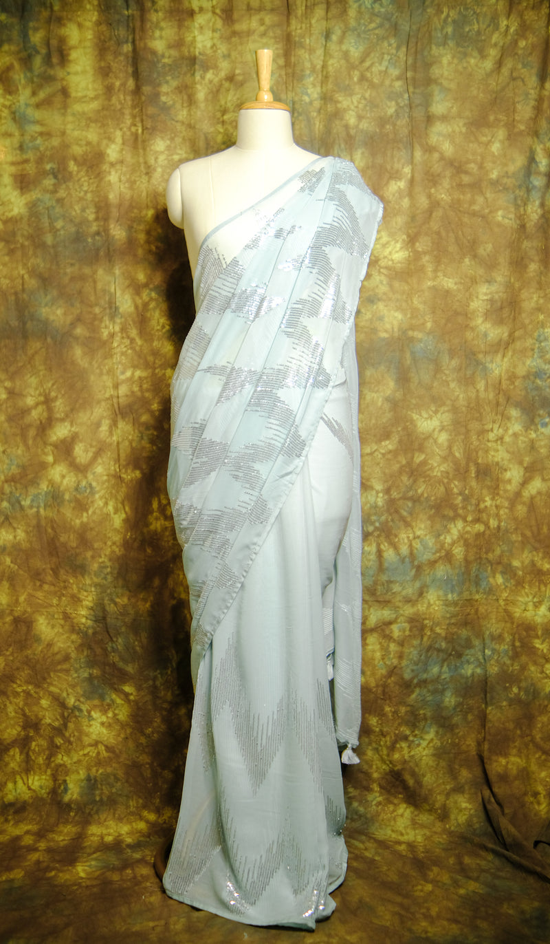 Designer Saree In Sky Blue Color