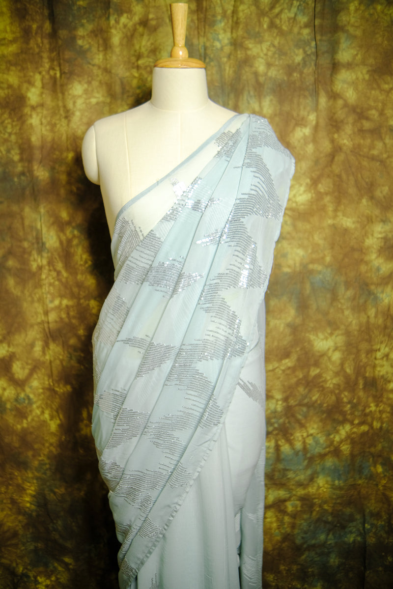 Designer Saree In Sky Blue Color