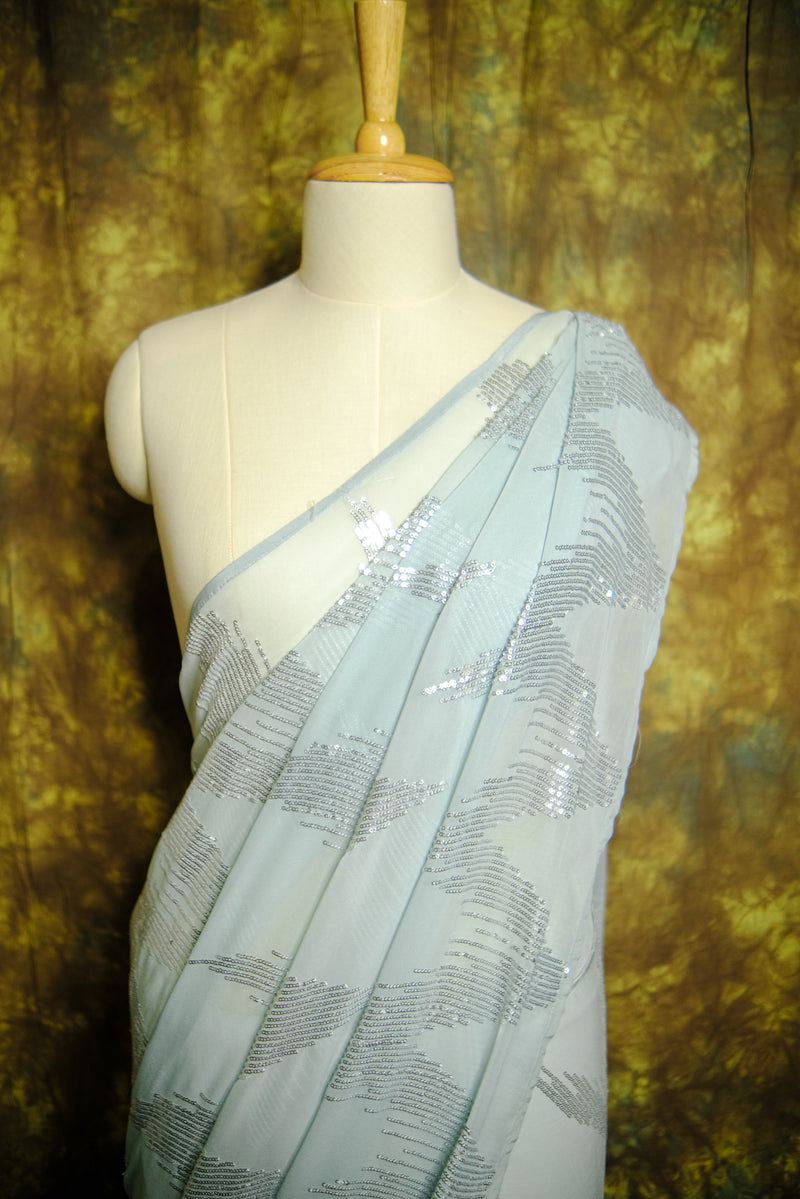 Designer Saree In Sky Blue Color