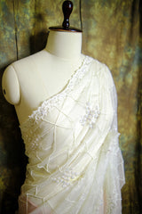 Designer Saree in White & Peach