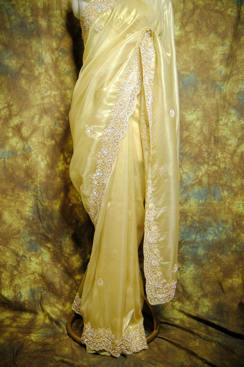 Designer Saree in Light Yellow Color