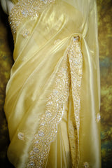 Designer Saree in Light Yellow Color