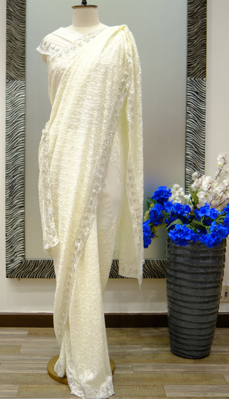 Designer Saree In Off-white color