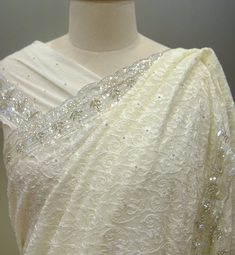 Designer Saree In Off-white color