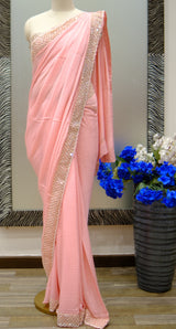 Designer Saree In Peach Color