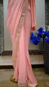 Designer Saree In Peach Color