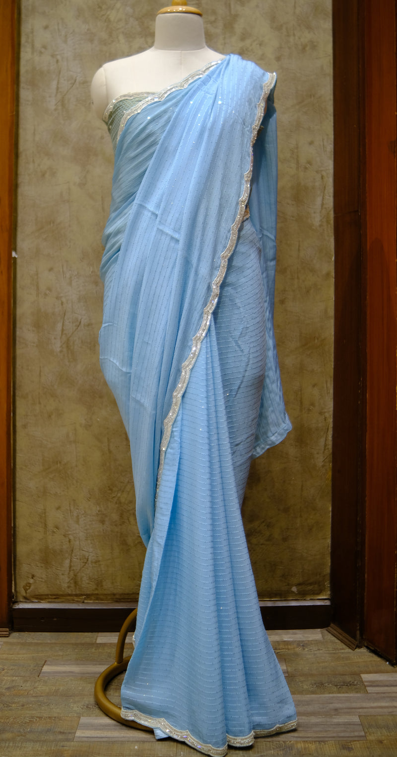 Designer saree In Blue Color
