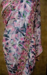 Designer Printed Saree In Pink Color
