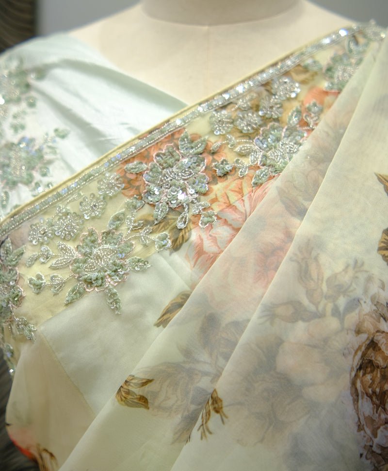 Designer Saree In Cream Color