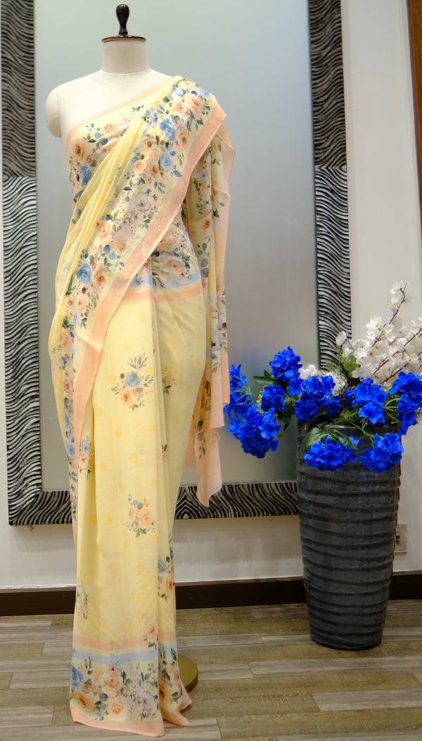 Designer Saree in Lemon Yellow Color