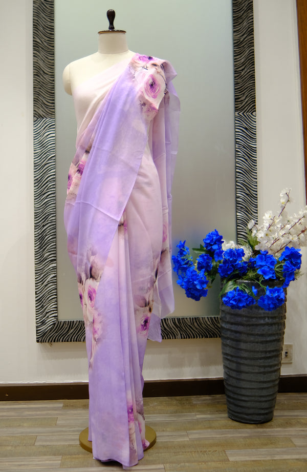 Designer Saree in Lavender & Peach Color