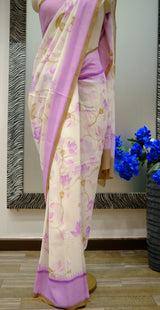 Designer Saree In Cream & Pink