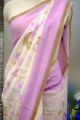 Designer Saree In Cream & Pink