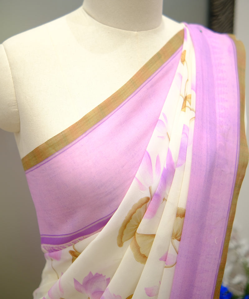 Designer Saree In Cream & Pink