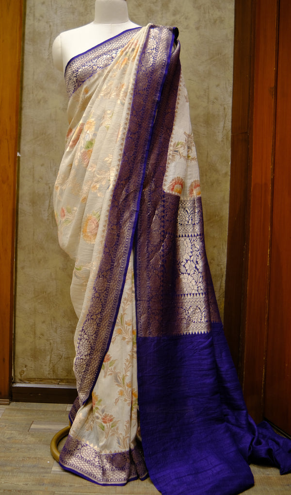Designer Saree In Cream & Purple