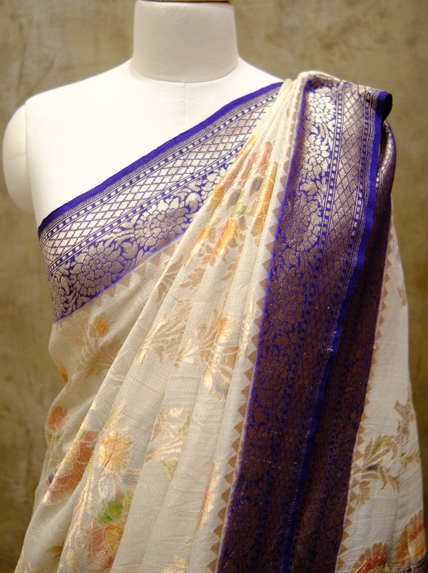 Designer Saree In Cream & Purple