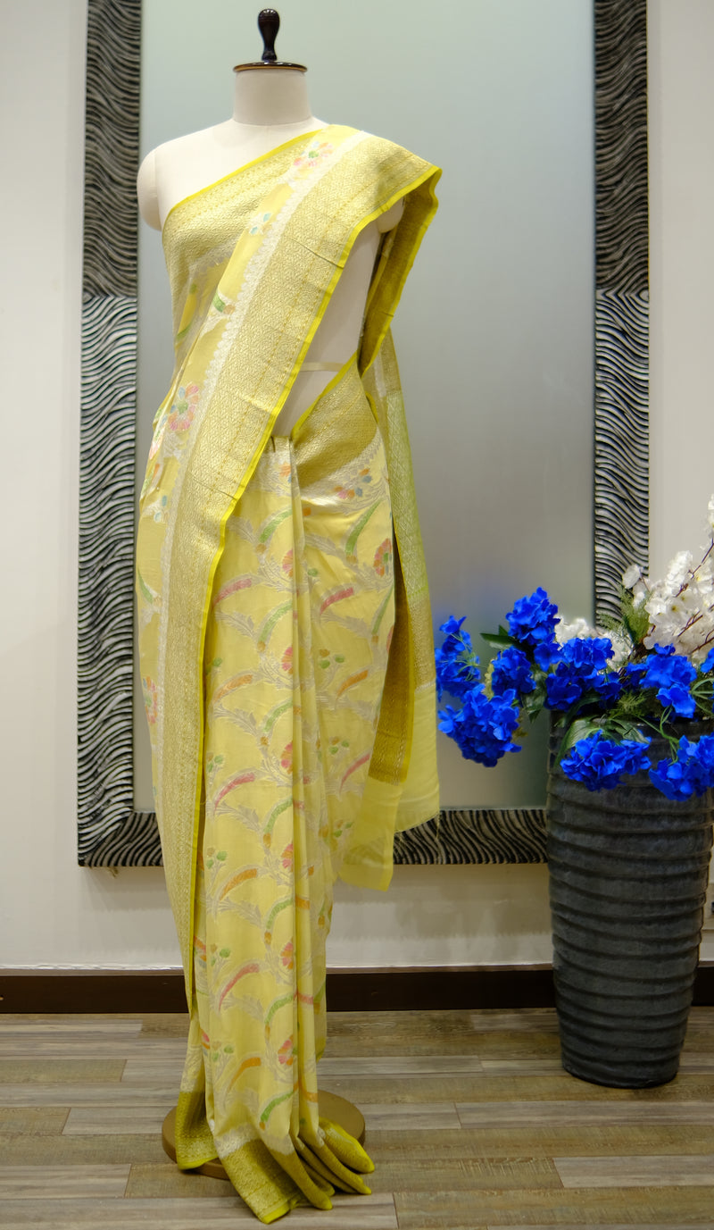 Designer Saree In Light Yellow Color