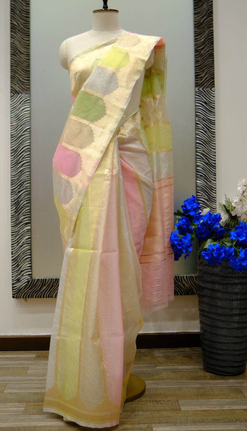 Designer Saree In Cream & Pink Color