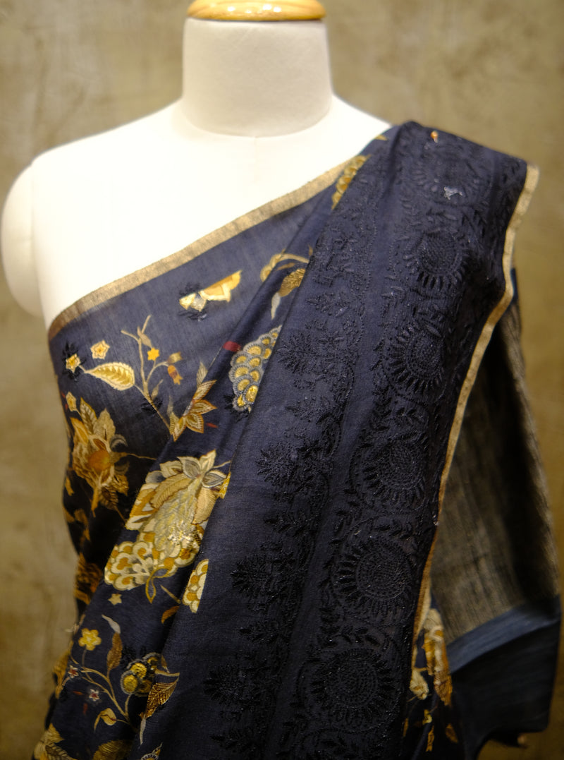 Designer Printed saree In Black Color