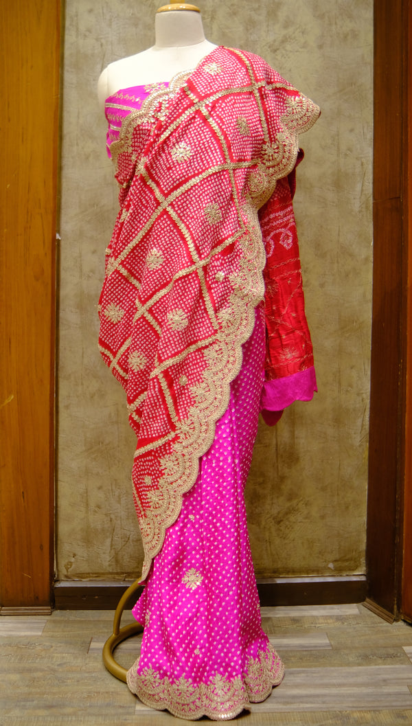 Designer Saree In Pink & Red Color