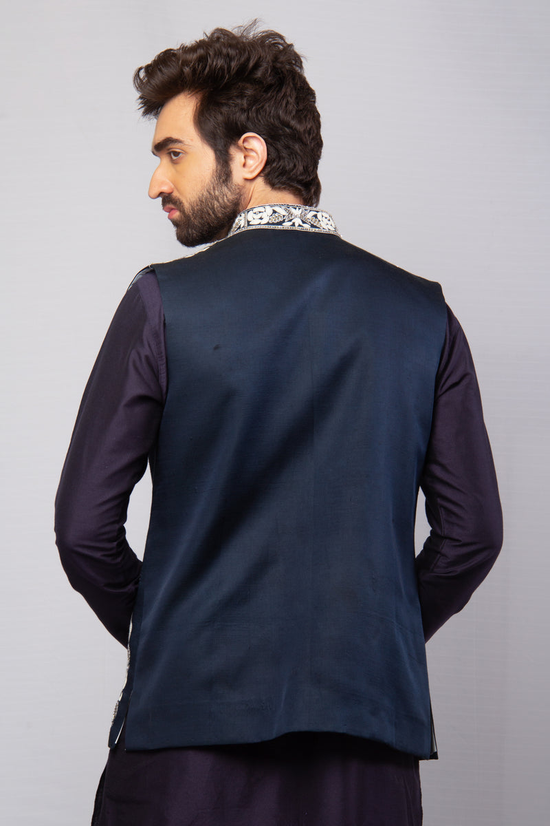 Blue & Purple color  Hand Embroidered & handwork kurta ,jacket & Pant Set