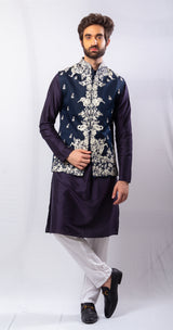 Blue & Purple color  Hand Embroidered & handwork kurta ,jacket & Pant Set