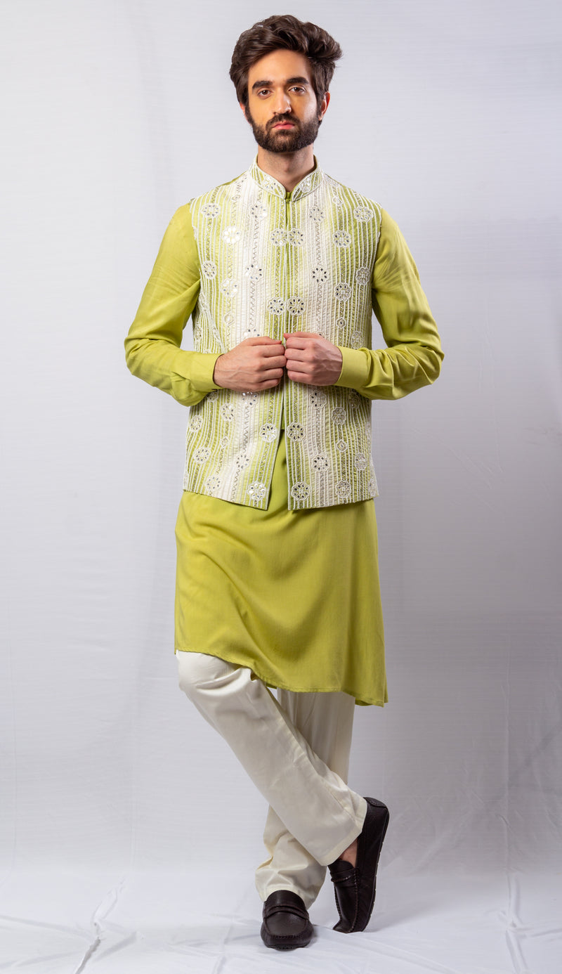 Buy online Green Kurta Pyjama With Embroidered Nehru Jacket Set from  Clothing for Men by Hangup for ₹2249 at 72% off | 2024 Limeroad.com