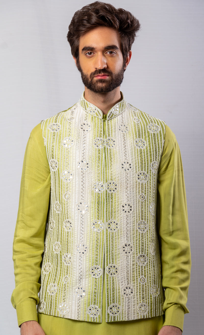 Light Green colour  Hand Embroidered & Handwork kurta ,jacket , pant set.