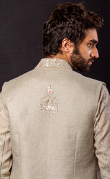 Golden  color  Hand Embroidered & handwork kurta ,jacket & pant set.