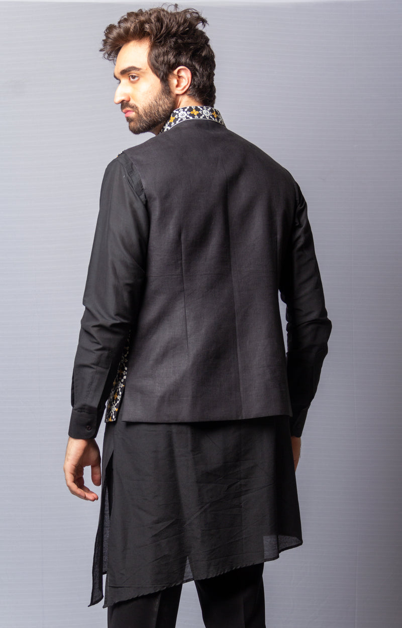 Black  colour  Hand Embroidered & handwork kurta ,Jacket & pant set.