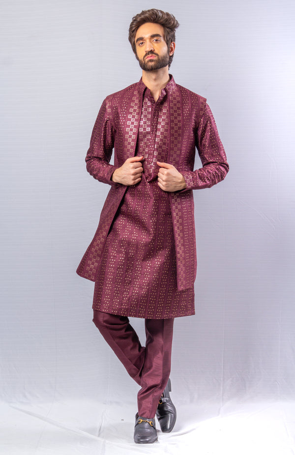 Maroon color  Hand Embroidered & handwork kurta ,Jacket & pant set.